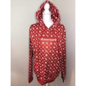 American AF Hoodie XL Red All Over Print Streetwear Graphic USA Loud